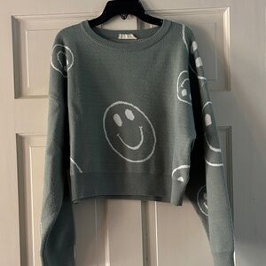 Altar'd State Teal Smiley Face Sweater